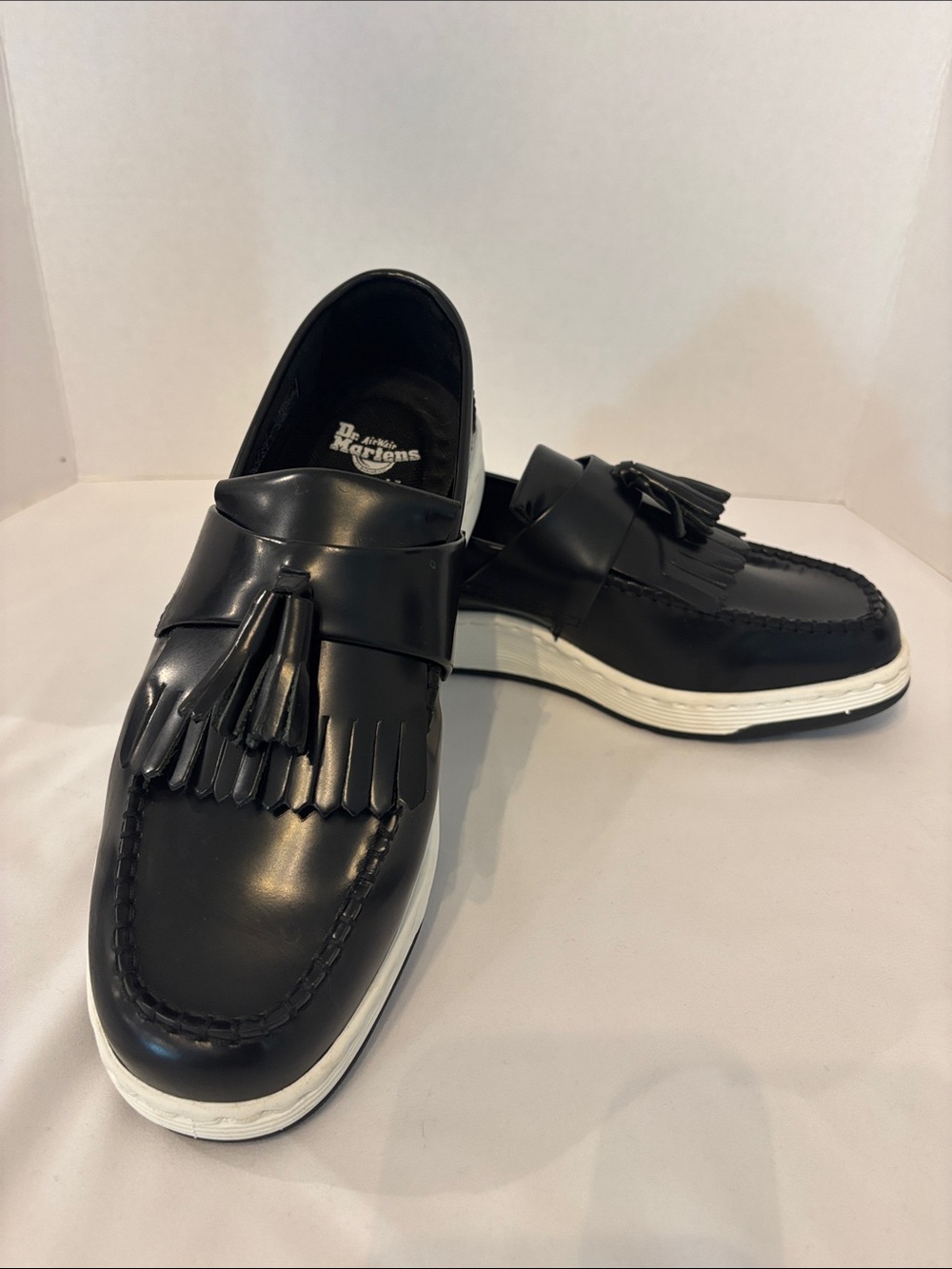 Dr. Martens Black Edison Tassel Loafers with White Sole. Size L-9 M-8 EU-41